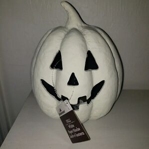 White Paper Mache Pumpkin Lantern